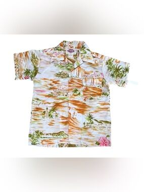 Vintage NWT Pomare Honolulu Youth 8 Aloha Hawaiian Shirt Surf Palm Beach mid 70s